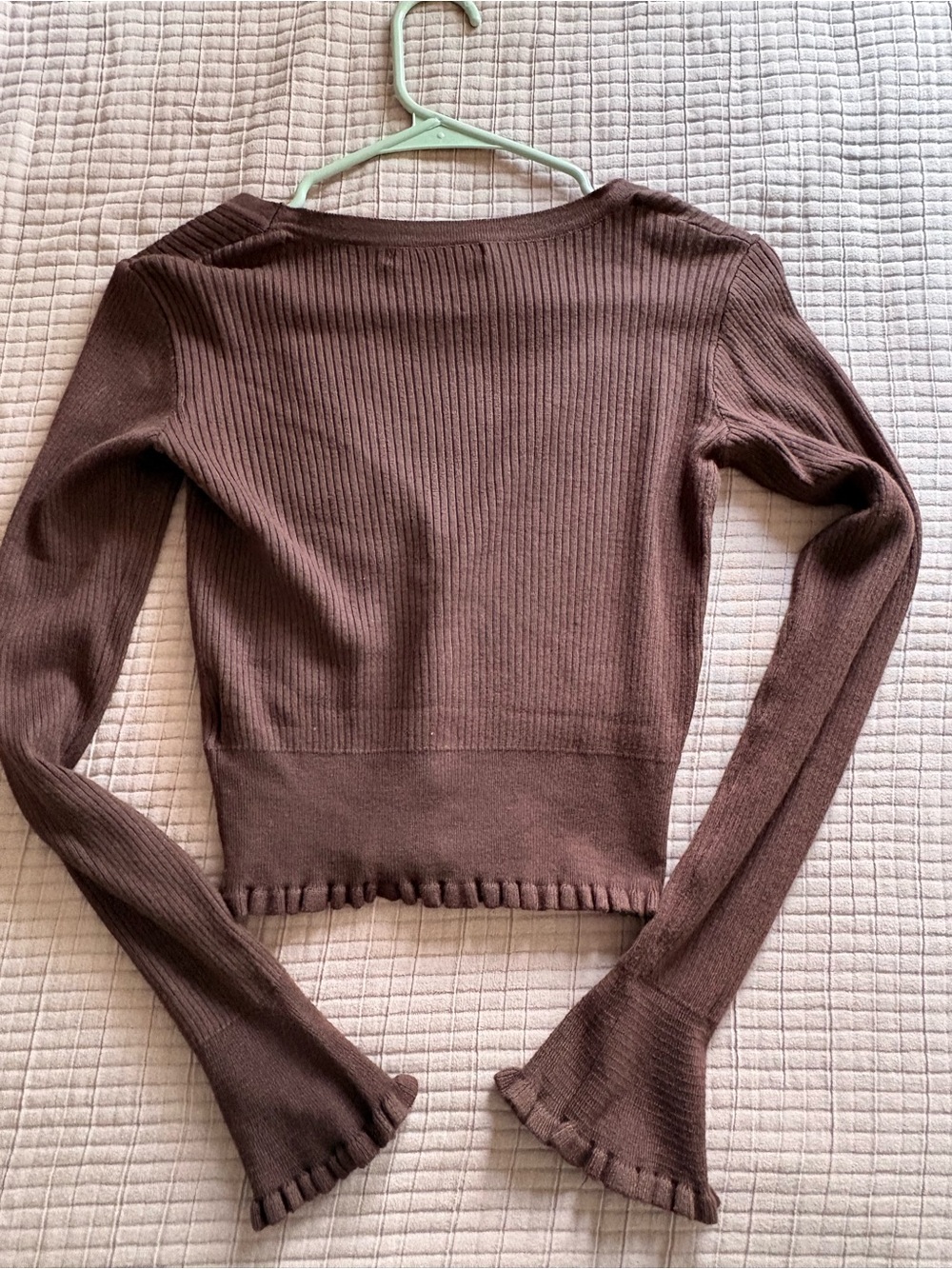 Altar'd State Chocolate Brown Ruffle Cardigan - Picture 2 of 3